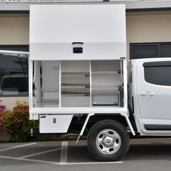 3 Door Integrated Service Body, Vertisafe Door, Underdeck Drawer + Boxes, Internal Shelving + Dividers
