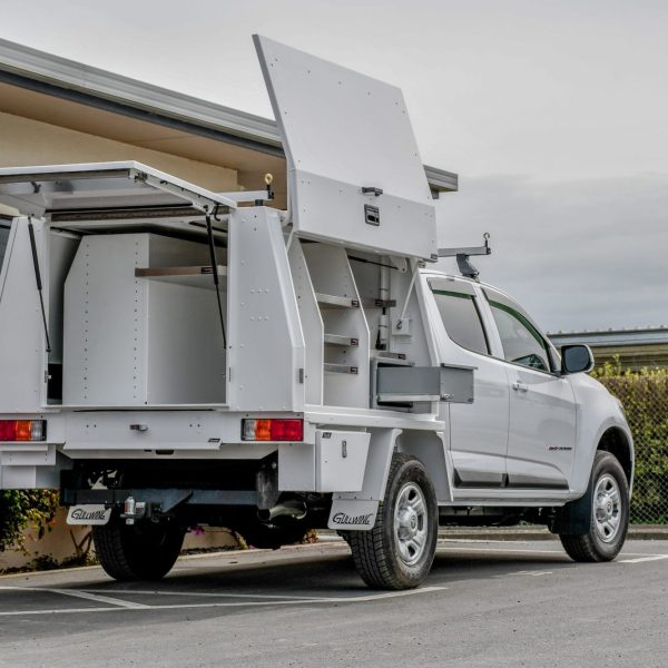 3 Door Integrated Service Body, Vertisafe Door, Underdeck Drawer + Boxes, Internal Shelving + Dividers