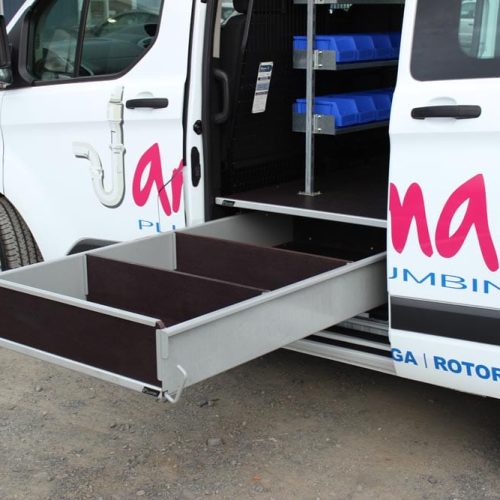 Construction Fitouts Mid Van Split Drawer with False Floor + Versi Shelving